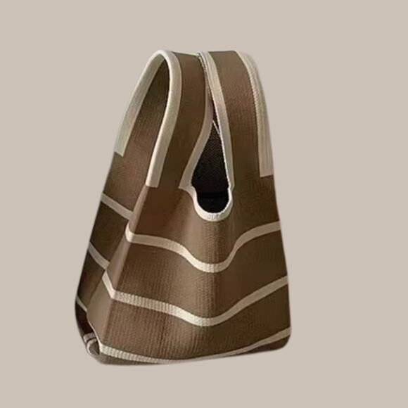 Japandi Knot Bag Soft Knit Foldable Lightweight, Y2K caramel & Cream NWT - Picture 1 of 8